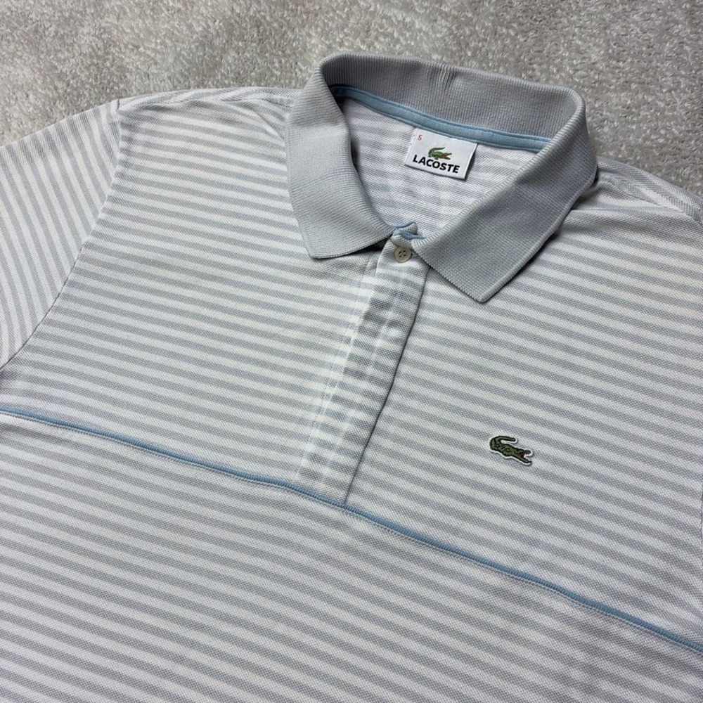 Lacoste Striped Polo Shirt Mens 5 / L Gray White Striped Made in France